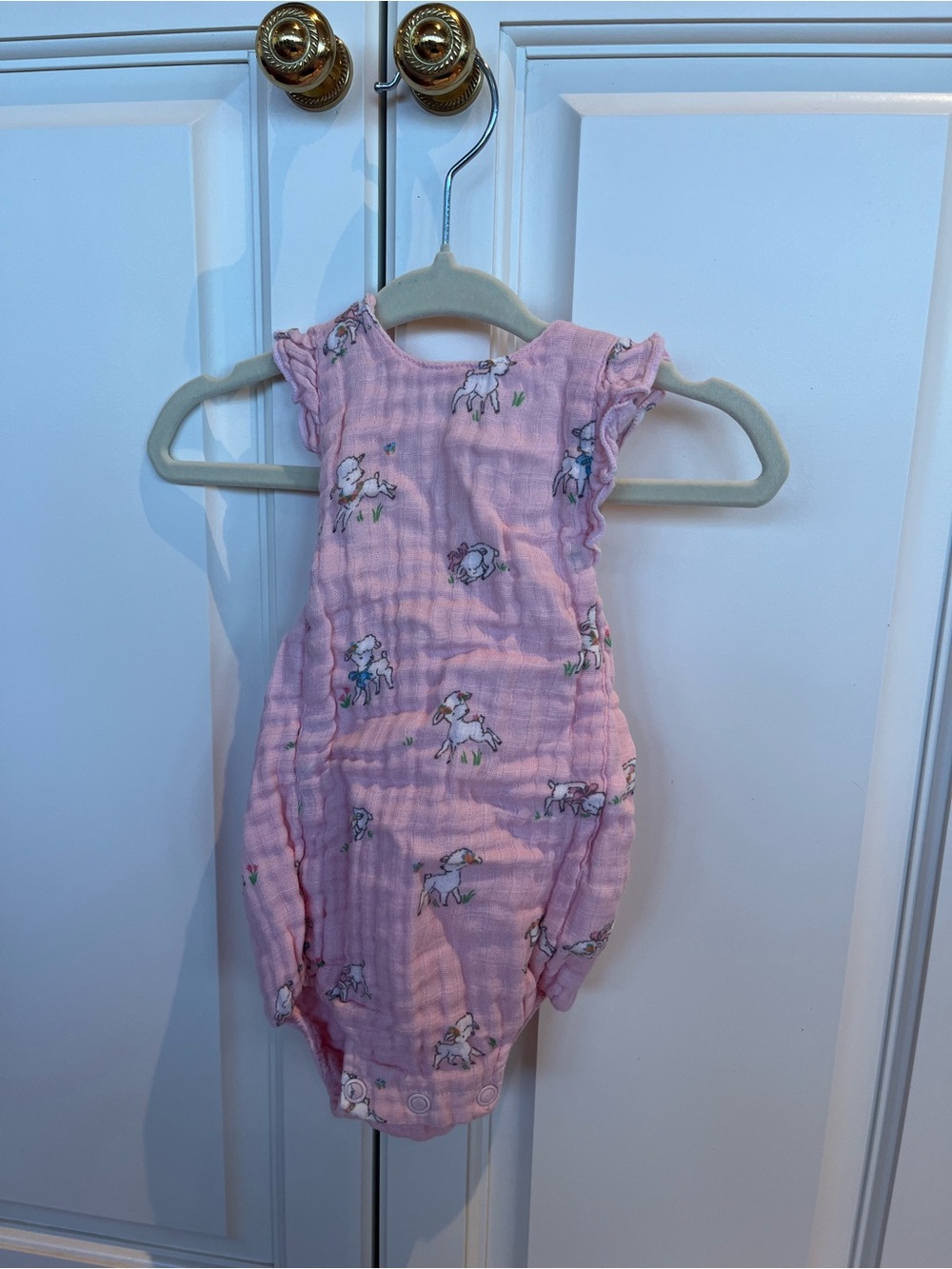 Angel Dear Pink Muslin Baby One-Piece with Lambs 0-3 month like new
